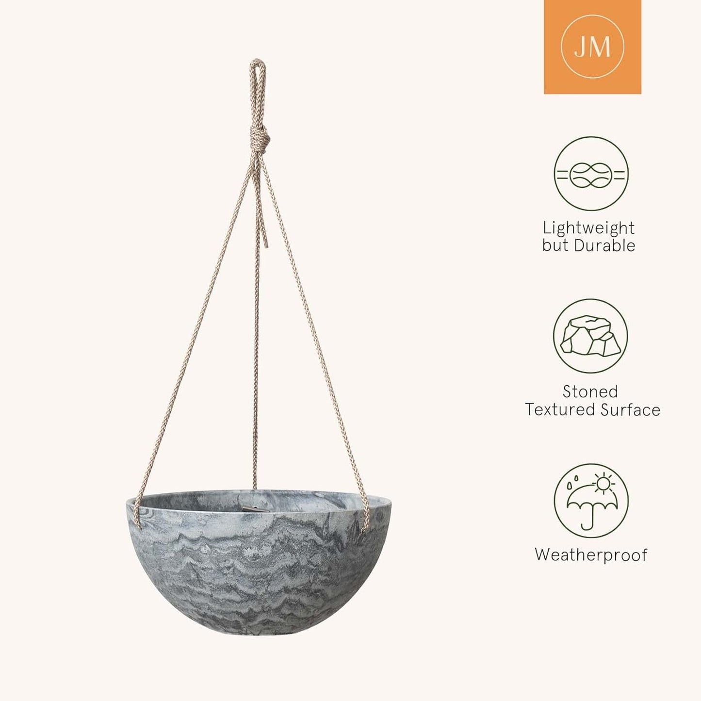 Hanging Planter Flower Plant Pots - 10 Inch Indoor Outdoor Balcony Patio Hanging Basket Set of 2, Marble Pattern