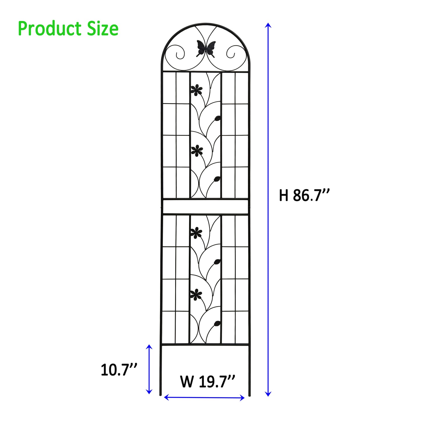 Tall Metal Garden Trellis for Climbing Plants | Rustproof 86.7", Set of 4, Black