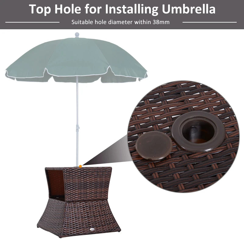 Outdoor Rattan Side Table with Umbrella Hole & Storage Shelf
