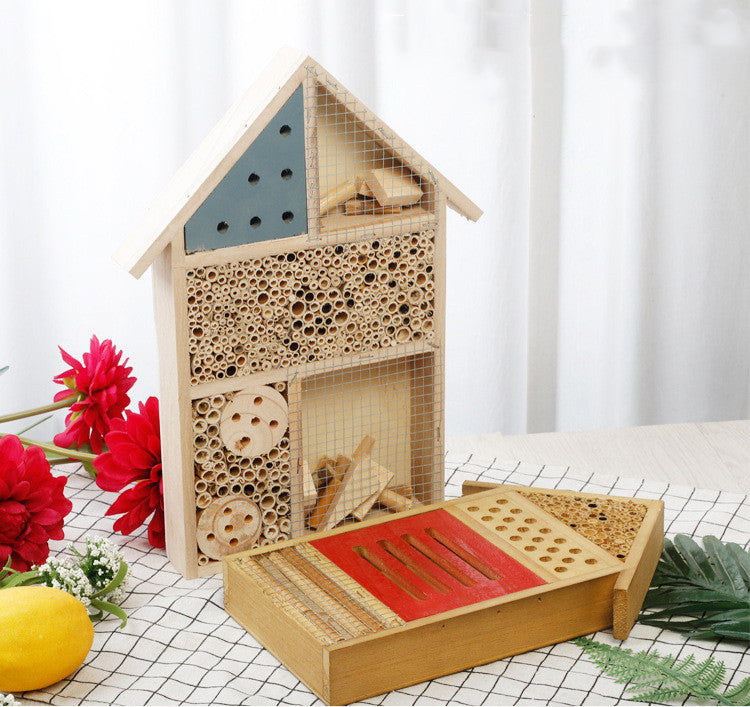 Mason Bee House & Insect Hotel | Handcrafted Pine Pollinator Habitat for Garden