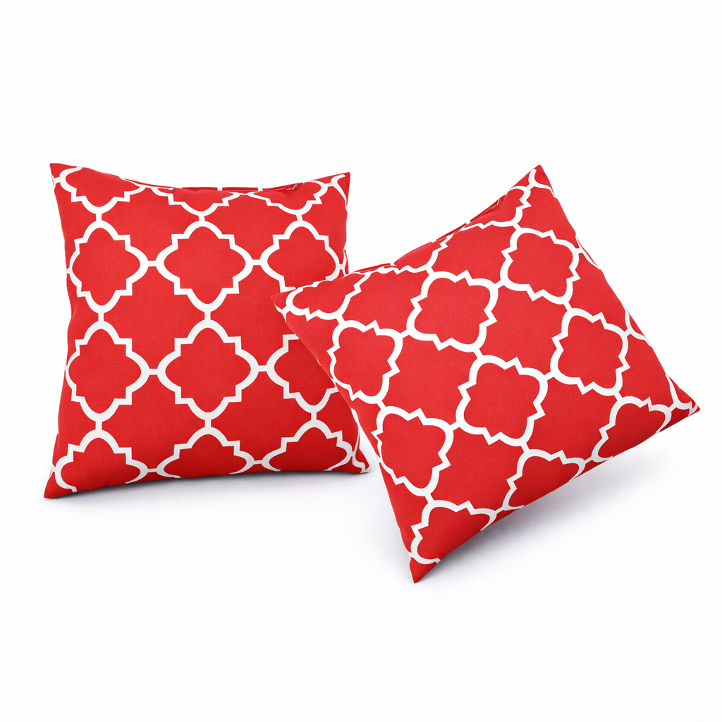 Outdoor Throw Pillows, Set of 2 – Waterproof Plaid Red 18x18 in., Fade-Resistant