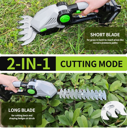 Cordless Hedge Trimmer 2-in-1 with Grass Shears & 21V Battery Kit