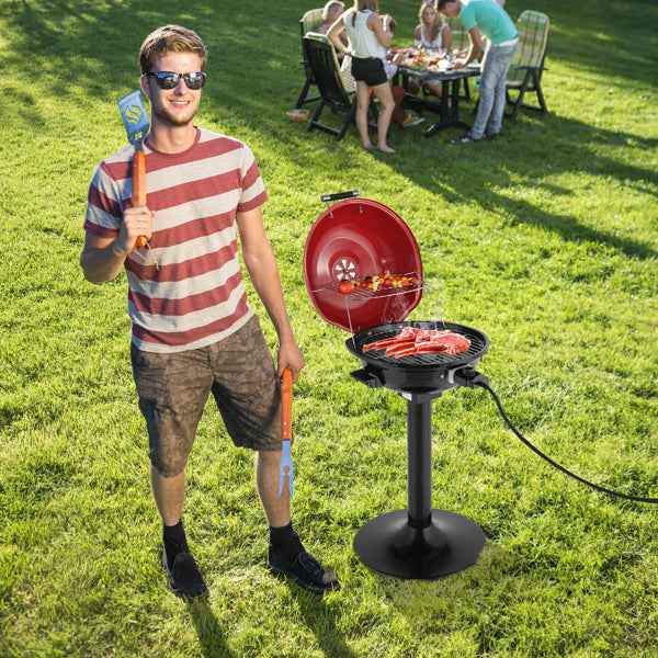 1600W Electric BBQ Grill with Stand & Double-Layer Warming Rack
