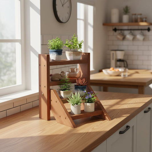 3-Tier Wood Step Plant Stand – Waterproof, Indoor & Outdoor, 12"W x 13.8"H - Rooted Supplies