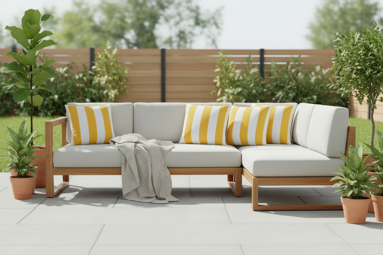 Waterproof Outdoor Throw Pillows 18x18 Stripe Set of 2 – Green or Yellow