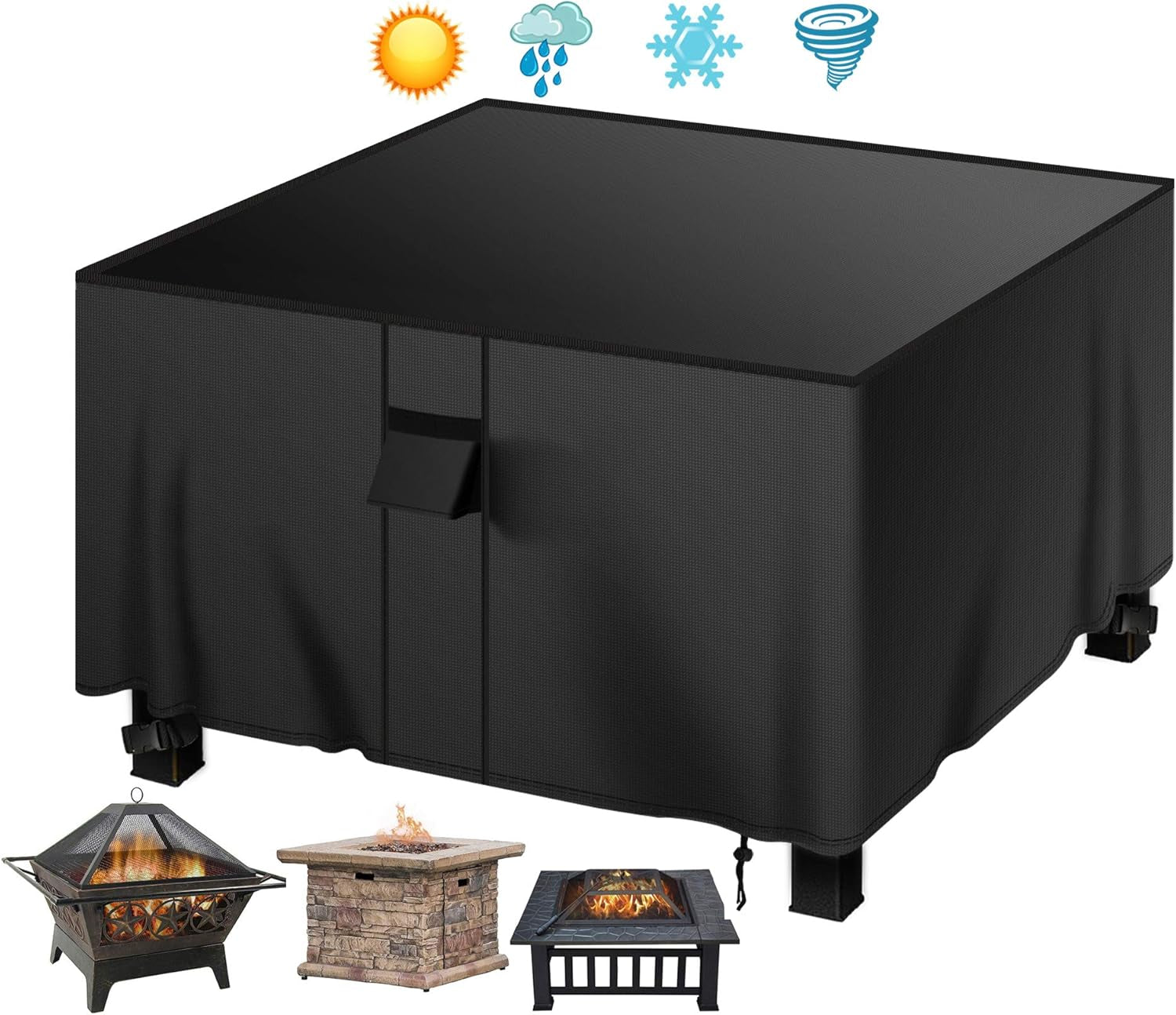 Gas Fire Pit Cover Square 40X40X25 Inch Fire Pit Table Protective Cover for Outdoor Patio Garden Waterproof and Anti-Fade