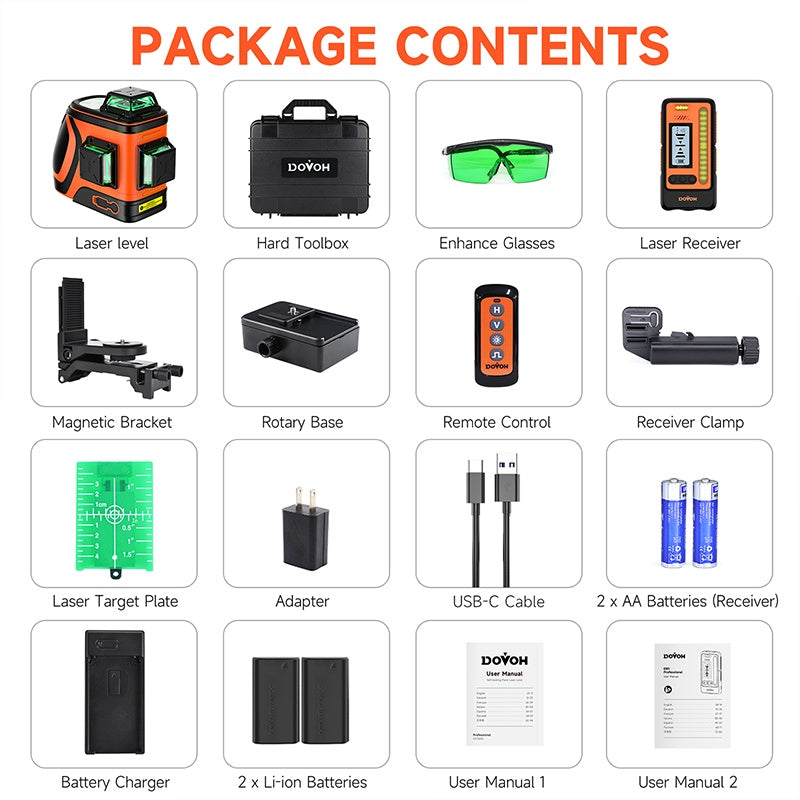 DOVOH H3-360G Professional Outdoor Laser Level with Receiver Kit