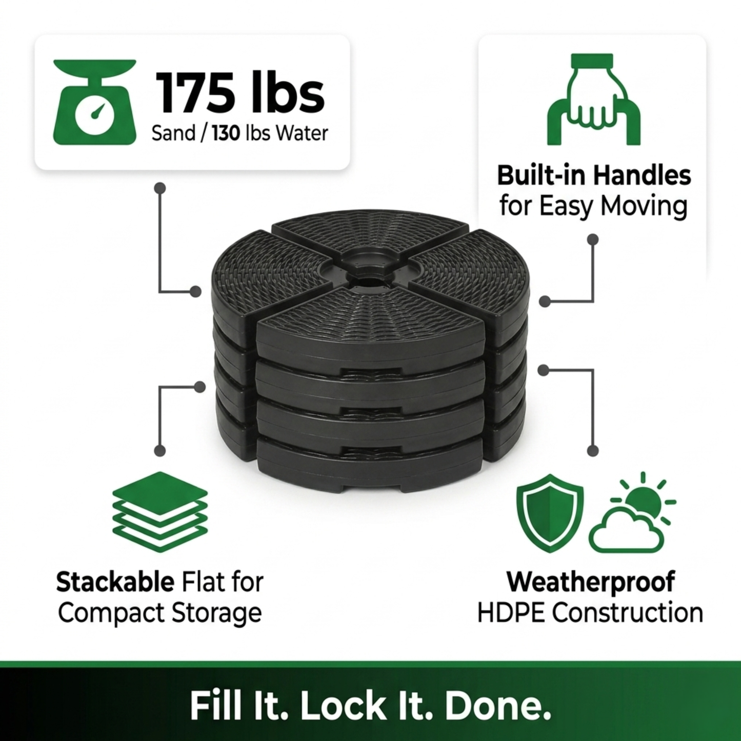 Cantilever Umbrella Base Weight Plates Set of 4 Fillable HDPE – Black