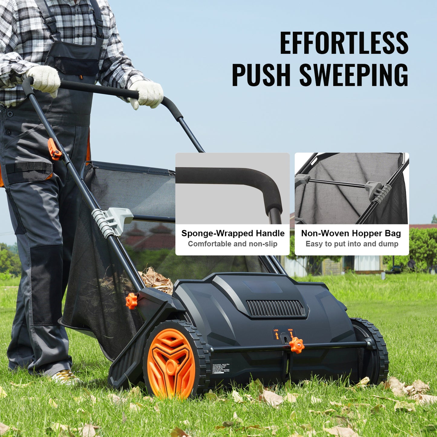 21" Push Lawn Sweeper with 3.5 Cu Ft Hopper for Leaves & Grass