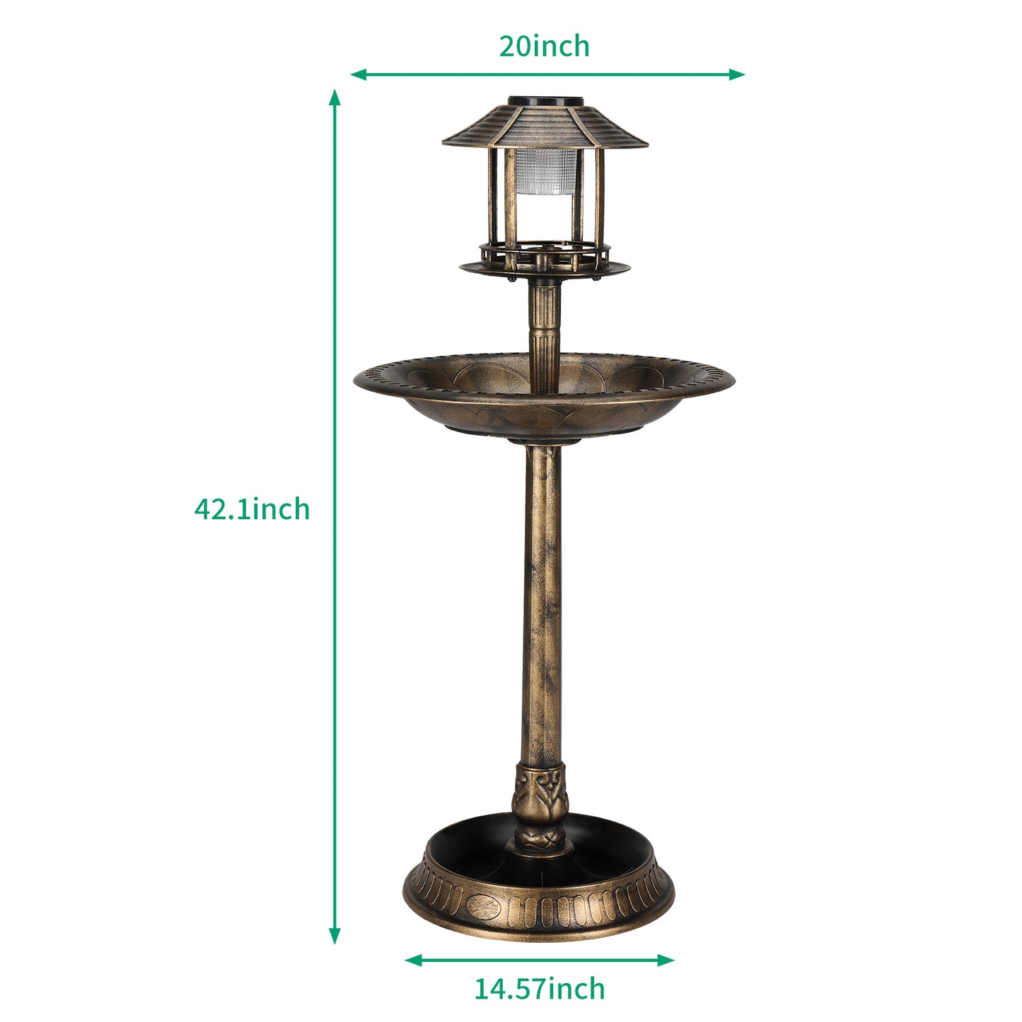 Solar Lighted Bird Bath with Antique Bronze Finish | Weather-Resistant, 42" Tall