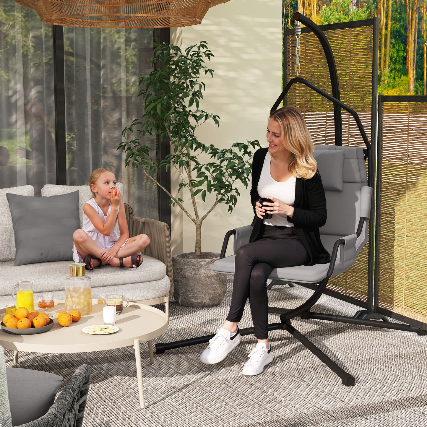 Hanging Hammock Chair with Stand & Cushion – Indoor Outdoor Swing