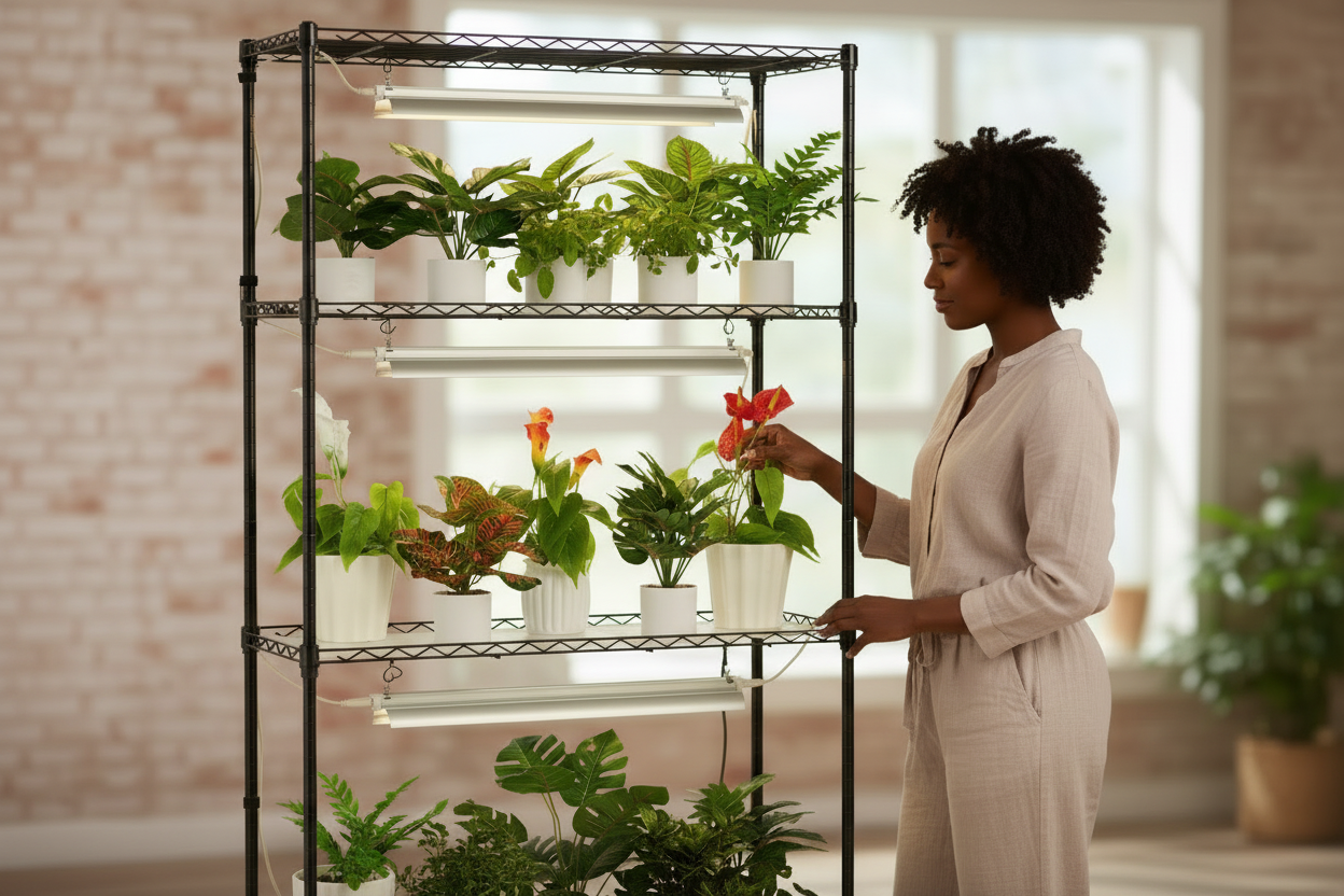 4-Tier Indoor Plant Stand with Full Spectrum Grow Lights