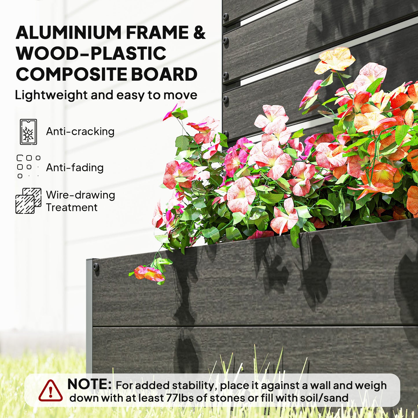 Raised Garden Bed with Trellis for Climbing Plants, 35.75" x 70.75", Black