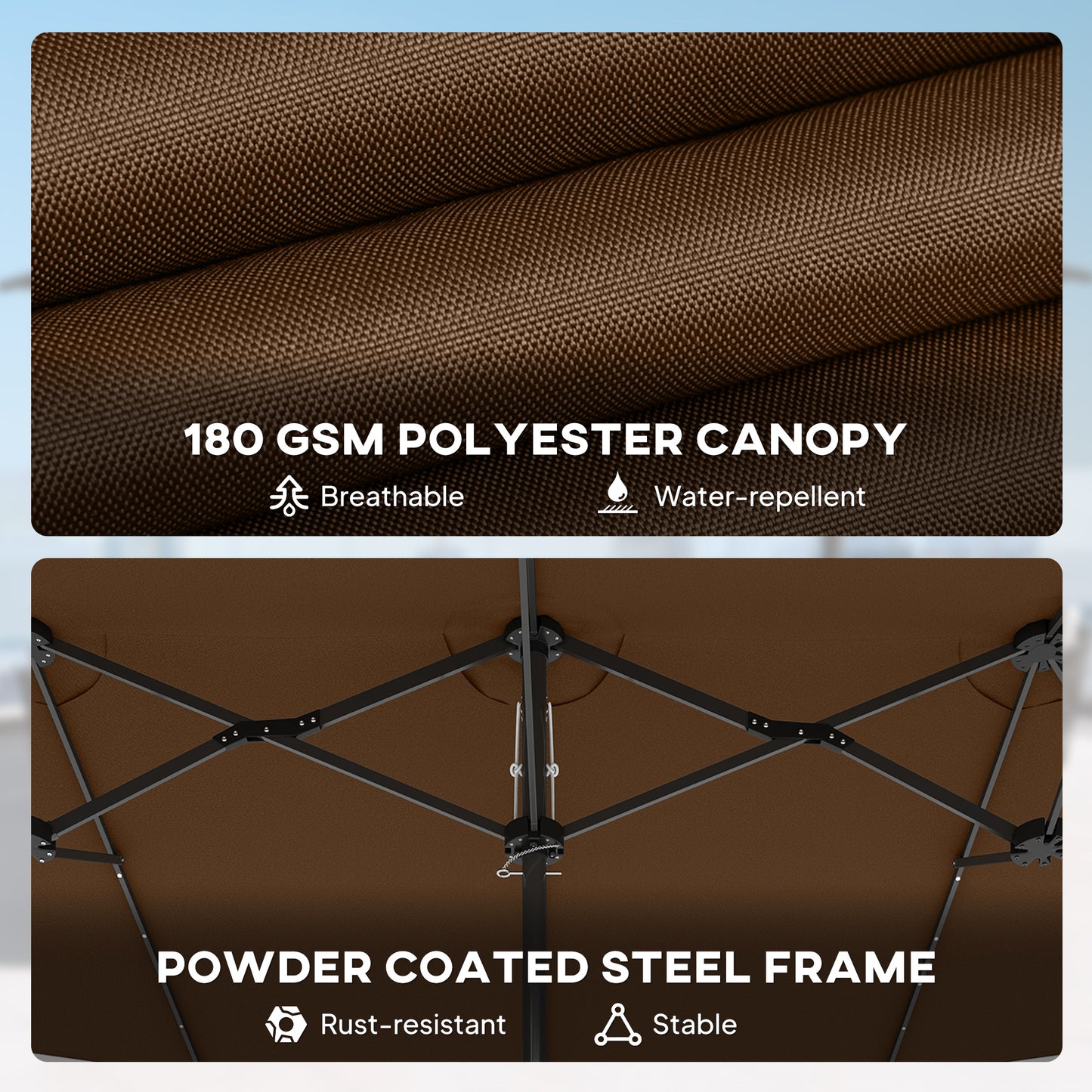 15 Ft Solar LED Patio Umbrella Parasol | Double-Sided, UV Blocking, Crank Lift