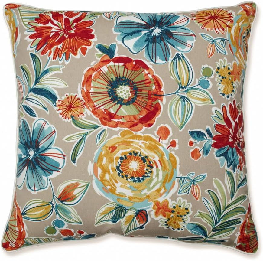 Floral Indoor/Outdoor Accent Throw Pillow Plush Fill, Weather, and Fade Resistant, Lumbar - 11.5" X 18.5", Blue/Brown Pom Pom Play 2 Count