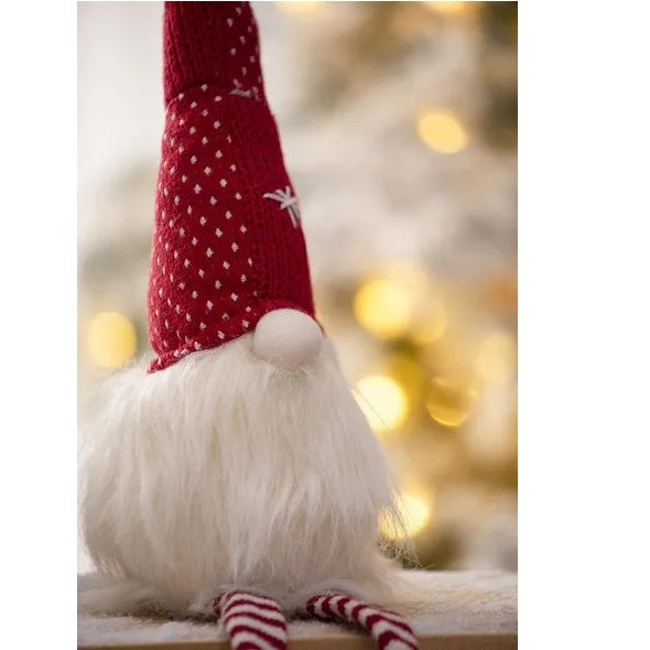 2 pc Christmas Gnome Figurine - Red White Striped Legs Holiday Decoration