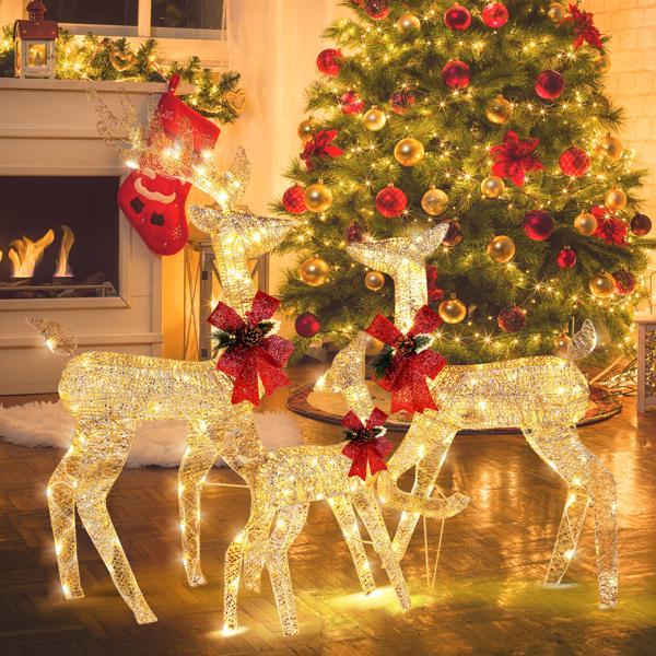 3-Piece Golden Elk Family Courtyard Decoration Set - 122cm Outdoor Sculpture