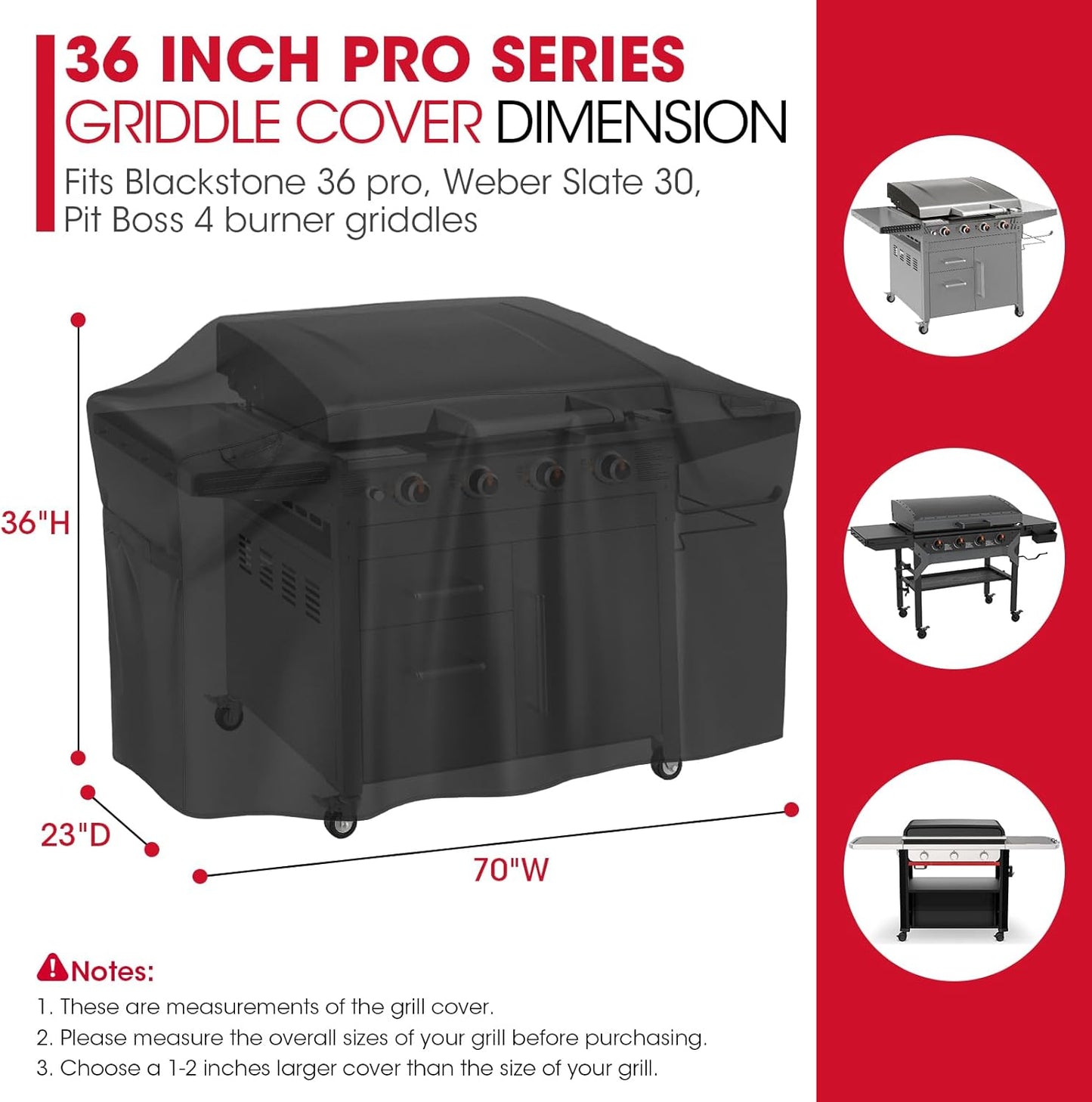 70 Inch Griddle Grill Cover for Blackstone 36 Inch Proseries, Heavy Duty Waterproof Large Flat Top Grill Cover with Sealed Seam, Compare to Blackstone 5005, 5482, Black