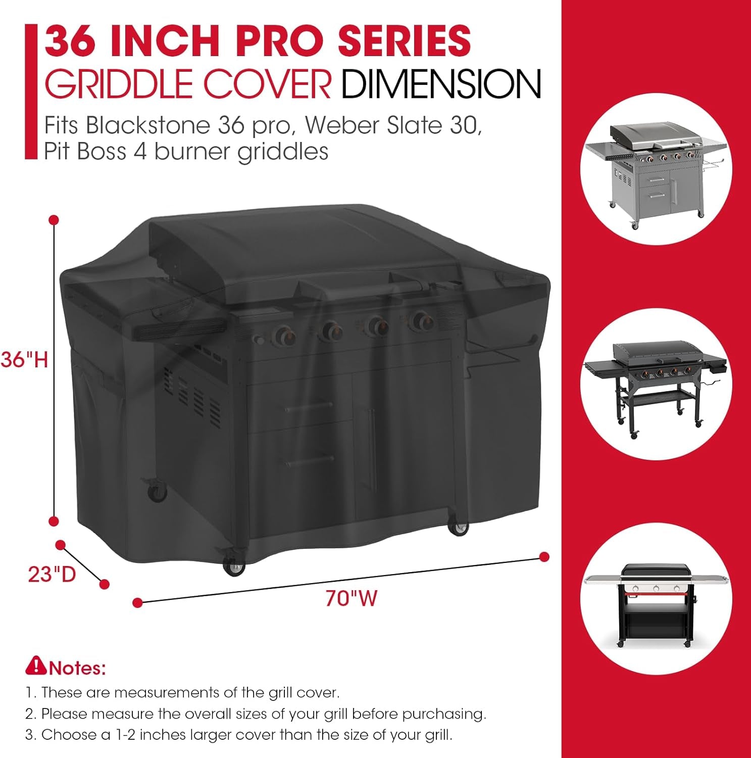 70 Inch Griddle Grill Cover for Blackstone 36 Inch Proseries, Heavy Duty Waterproof Large Flat Top Grill Cover with Sealed Seam, Compare to Blackstone 5005, 5482, Black