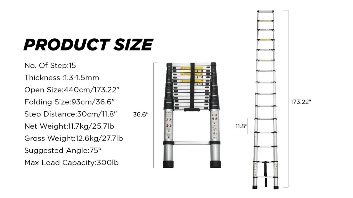 14.5 FT Telescoping Aluminum Ladder - Lightweight Extension Ladder