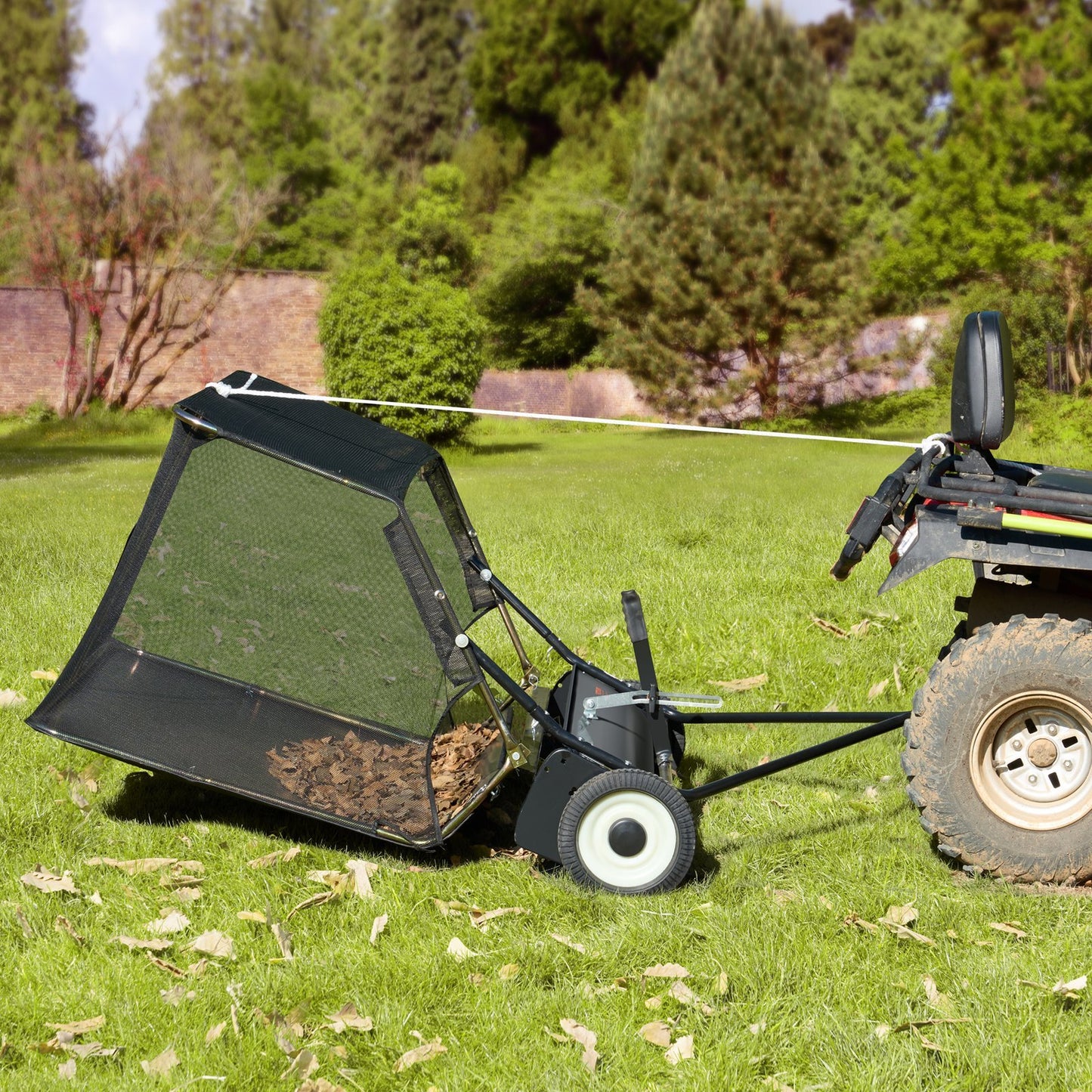 VEVOR 42" Tow-Behind Lawn Sweeper - 12 Cu.Ft Adjustable Leaf Collector