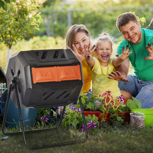 Dual Chamber Rotating Compost Bin 43 Gallon Outdoor Tumbling Composter