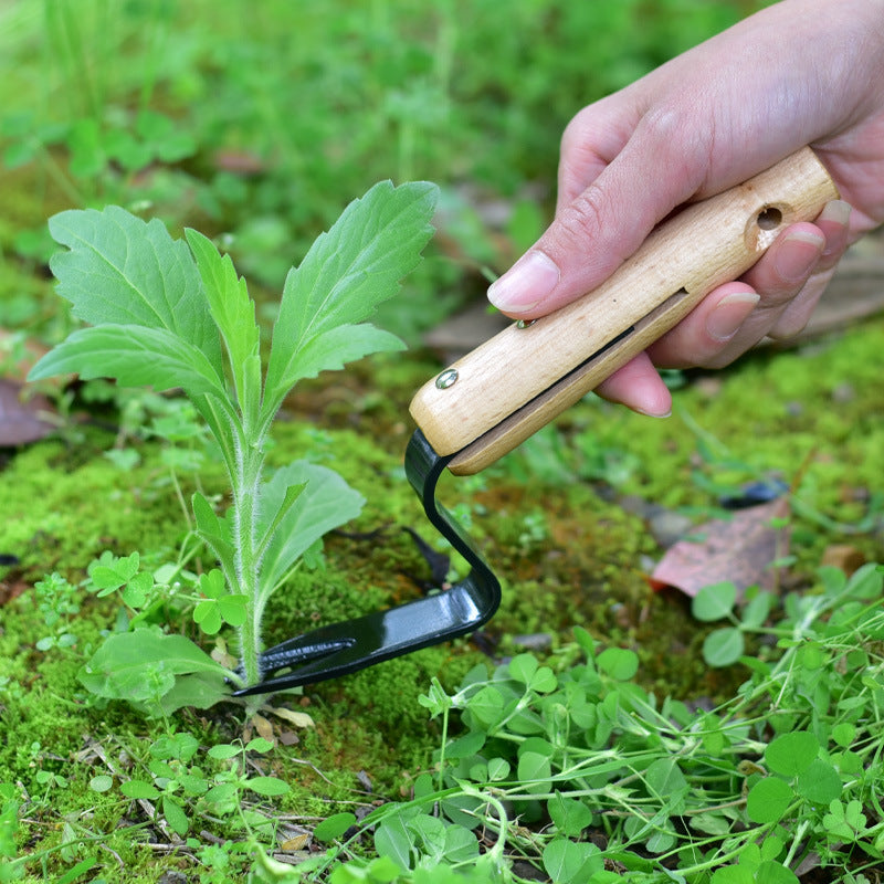 Hand Weeder Cultivator - 3-Prong Garden Tool with Wooden Handle
