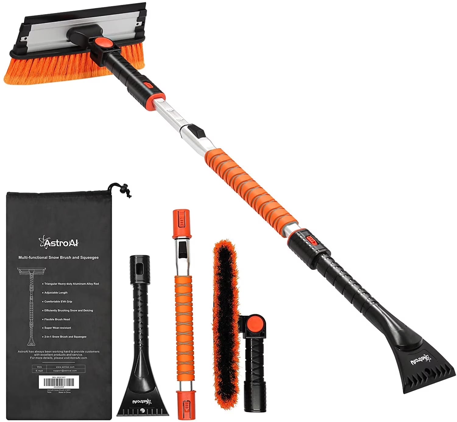 Ice Scrapers for Car Windshield, 47.2" Snow Brush with Squeegee, Exentable Handle, 270° Pivoting Snow Scraper for Car, Blue
