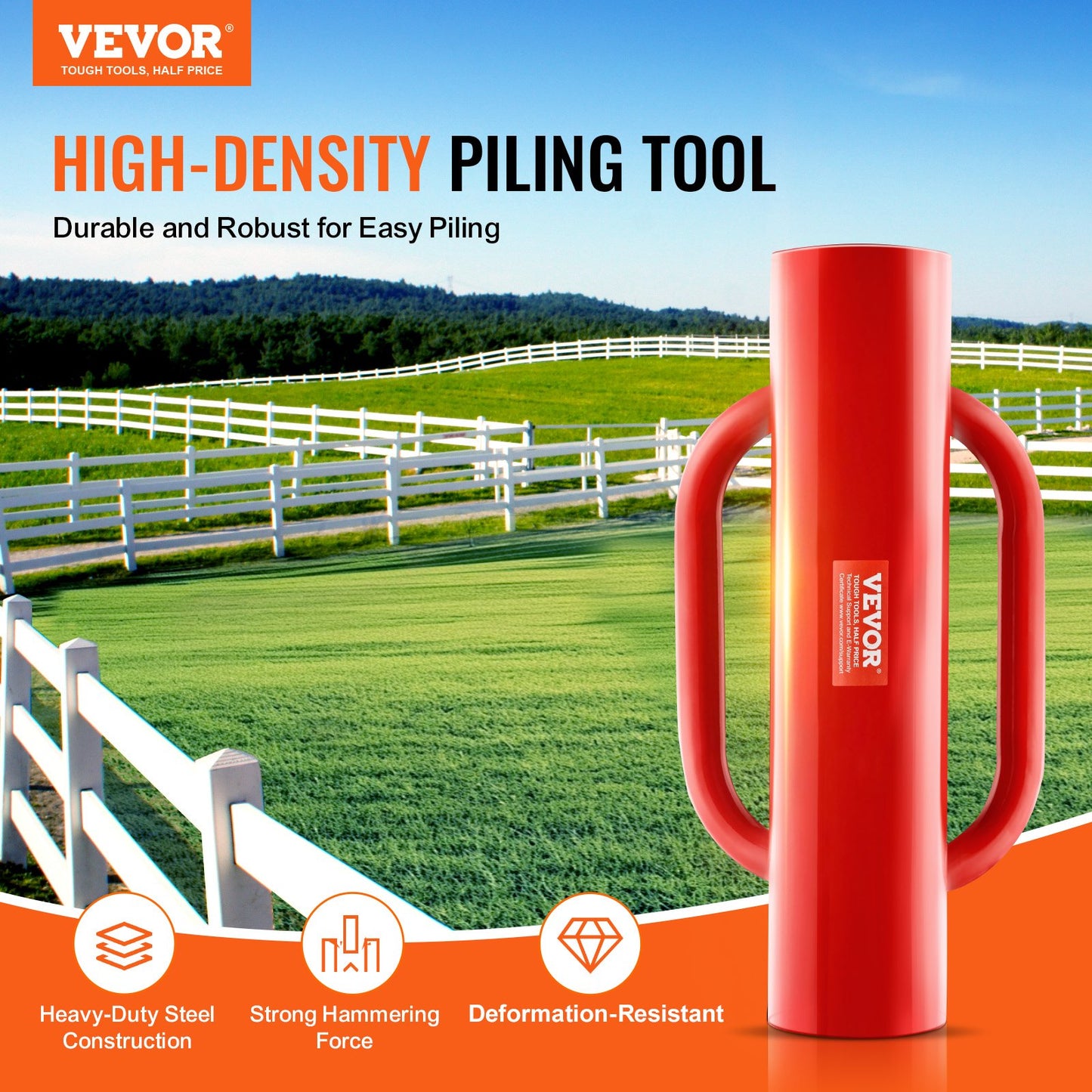 14 lb Carbon Steel Fence Post Driver with Handles, 2.7" Inner Diameter