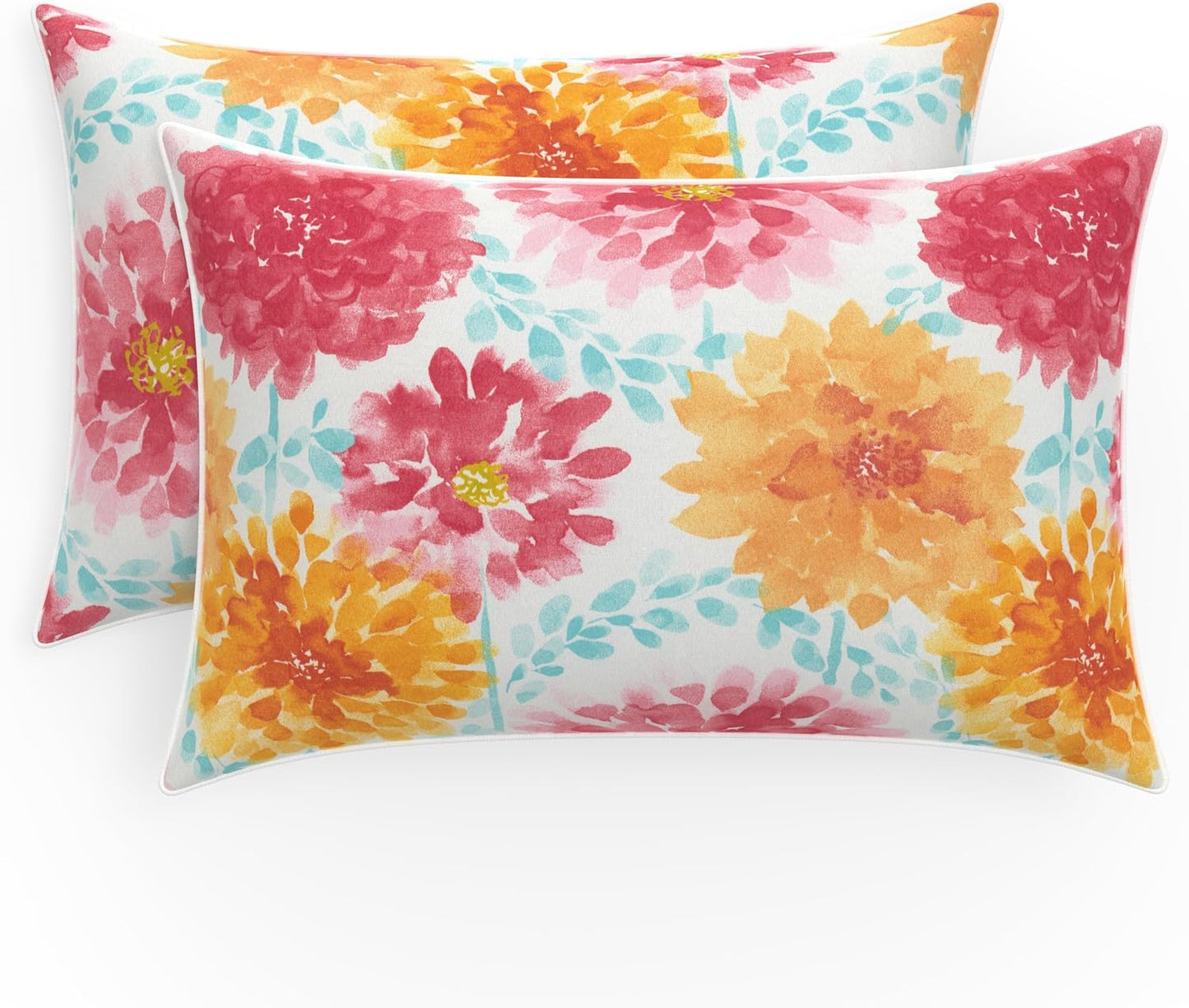 Floral Indoor/Outdoor Accent Throw Pillow Plush Fill, Weather, and Fade Resistant, Lumbar - 11.5" X 18.5", Blue/Brown Pom Pom Play 2 Count