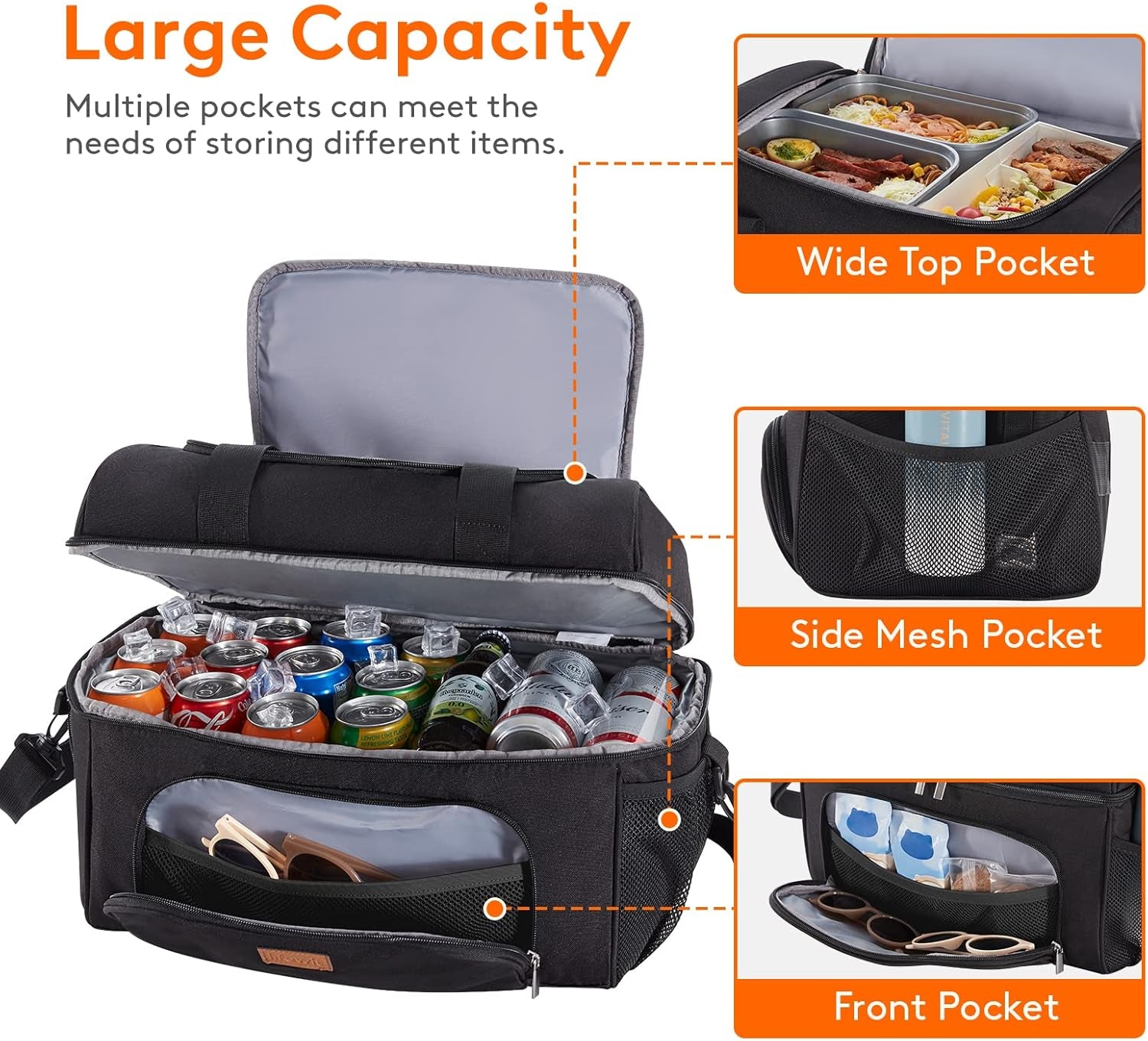 Large Cooler Bag Insulated Lunch Bag Lightweight Portable Cool Bag Double Layer for Picnic, Beach, Work, Trip