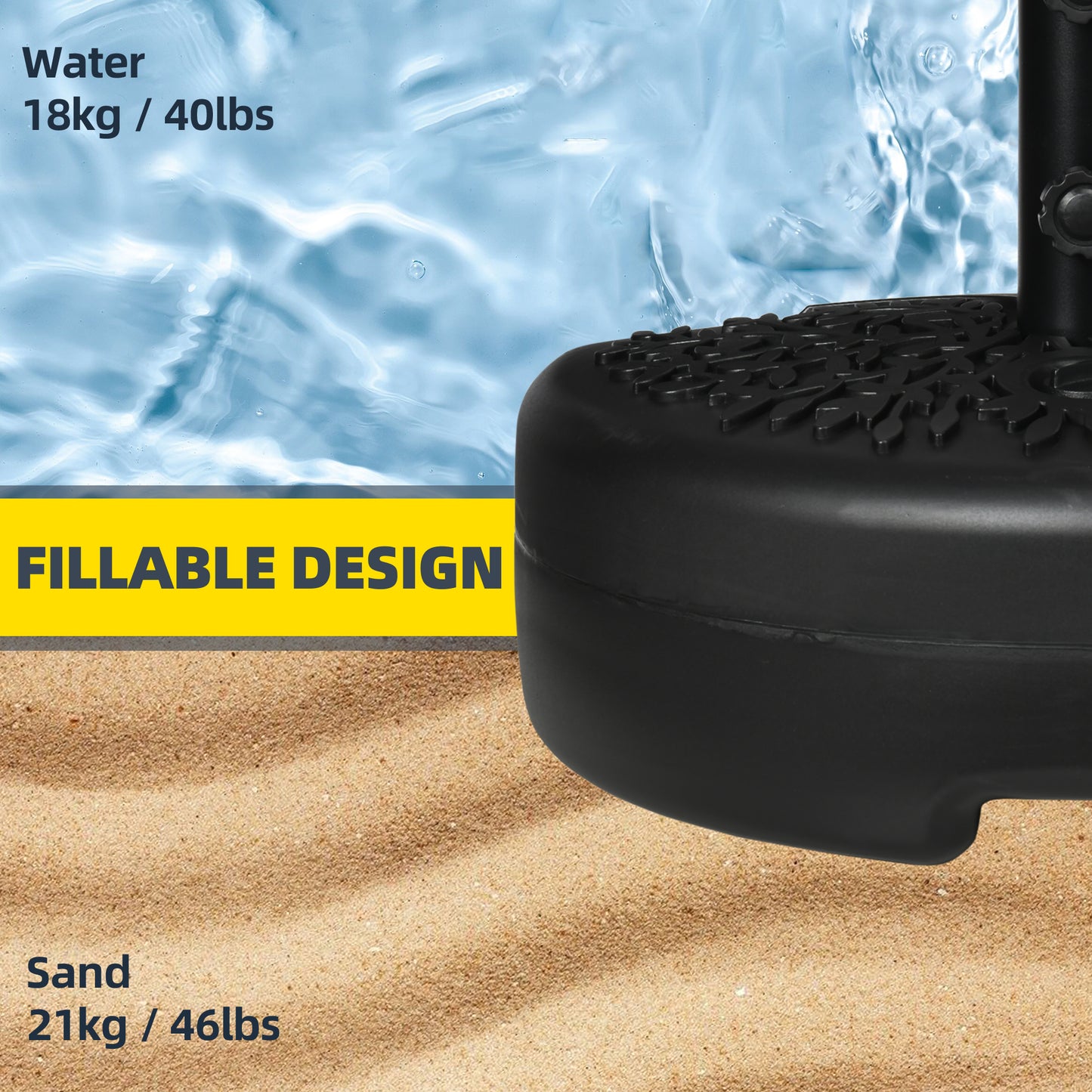 Half Round Fillable Patio Umbrella Base for Wall and Railing Placement, 46 lb Sand Capacity, Black