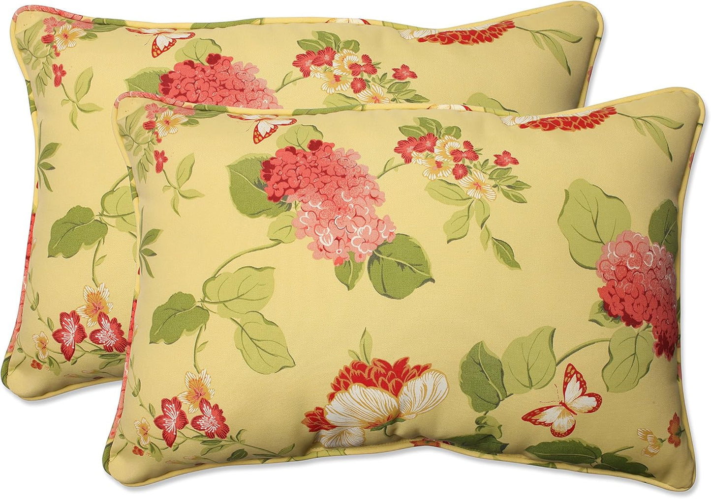 Floral Indoor/Outdoor Accent Throw Pillow Plush Fill, Weather, and Fade Resistant, Lumbar - 11.5" X 18.5", Blue/Brown Pom Pom Play 2 Count
