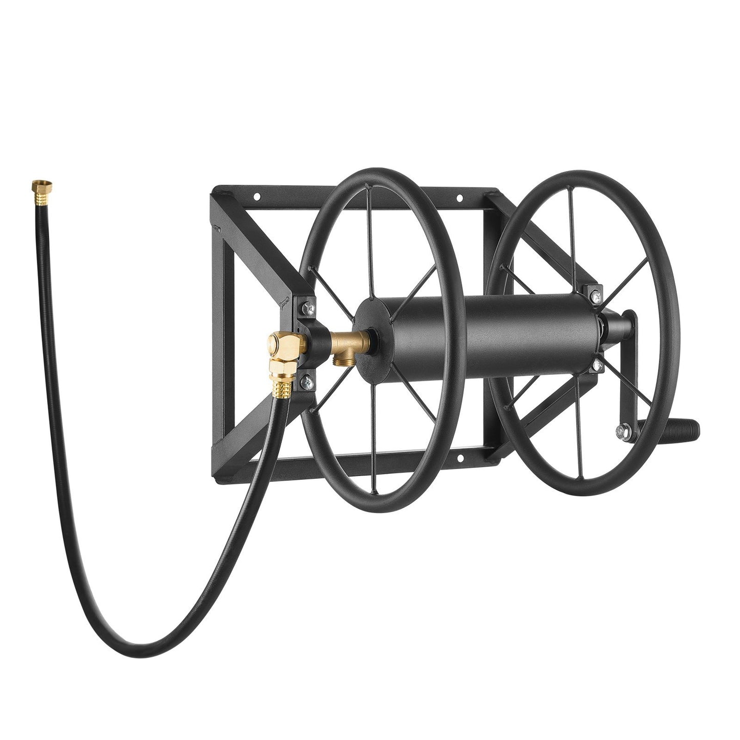 Wall Mount Hose Reel 200ft - Heavy Duty Steel with Brass Fittings & Hand Crank