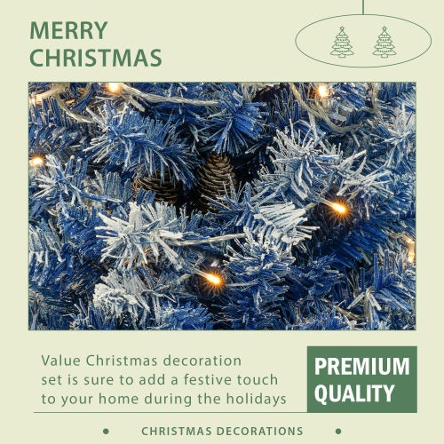 4-Piece Pre-Lit Blue Christmas Tree Set with Garland & Wreath