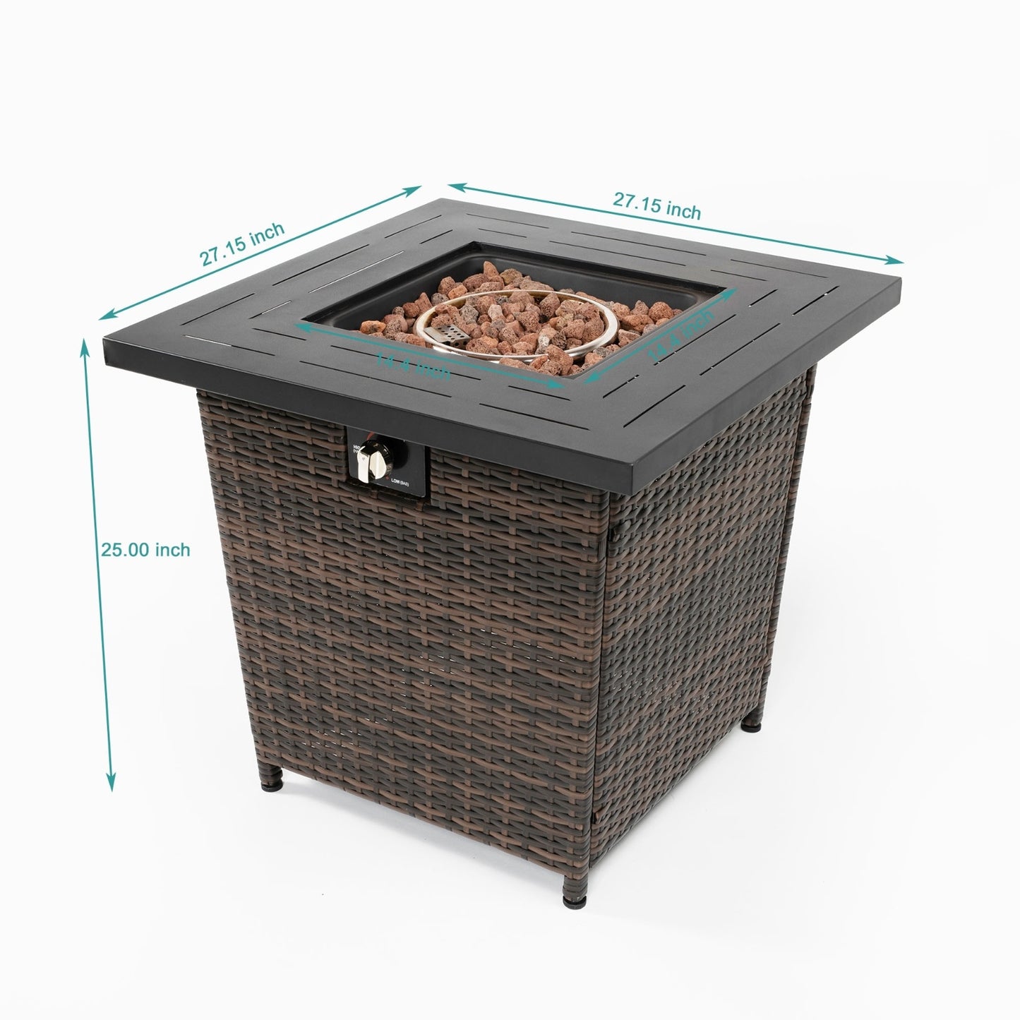 28" Wicker Square Fire Pit Table - 40000 BTU Propane Outdoor Patio
