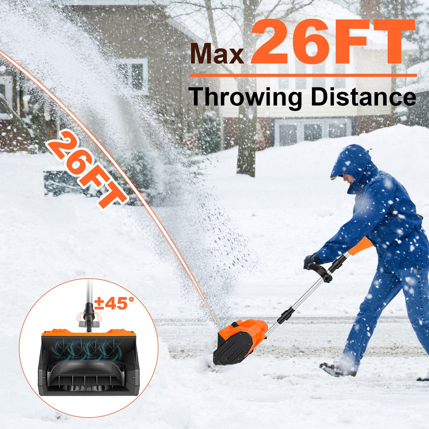 500W Cordless Snow Shovel with Battery, Gloves & Goggles - 21V Foldable
