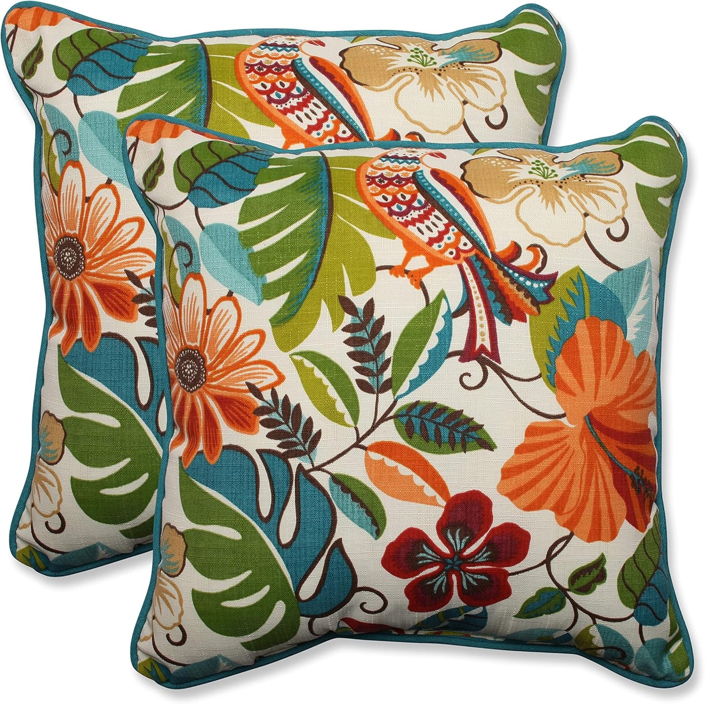 Floral Indoor/Outdoor Accent Throw Pillow Plush Fill, Weather, and Fade Resistant, Lumbar - 11.5" X 18.5", Blue/Brown Pom Pom Play 2 Count