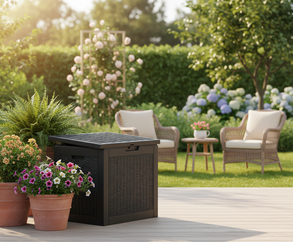 31-Gallon Lockable Deck Box – Waterproof Resin Outdoor Storage