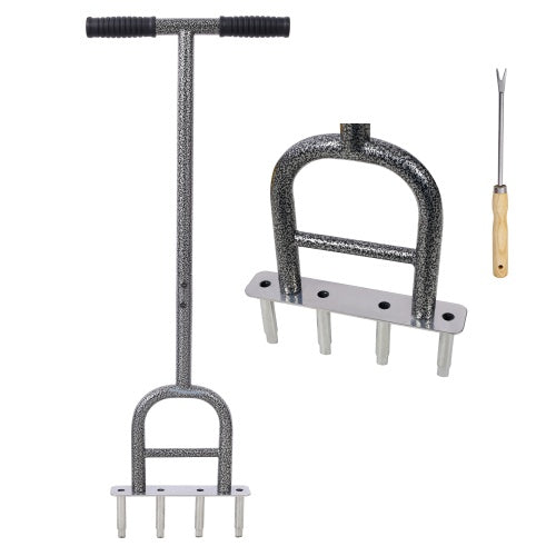 Lawn Core Aerator Tool - 4 Prong Manual Plug Aerator with 12" Weeder Hand Tool