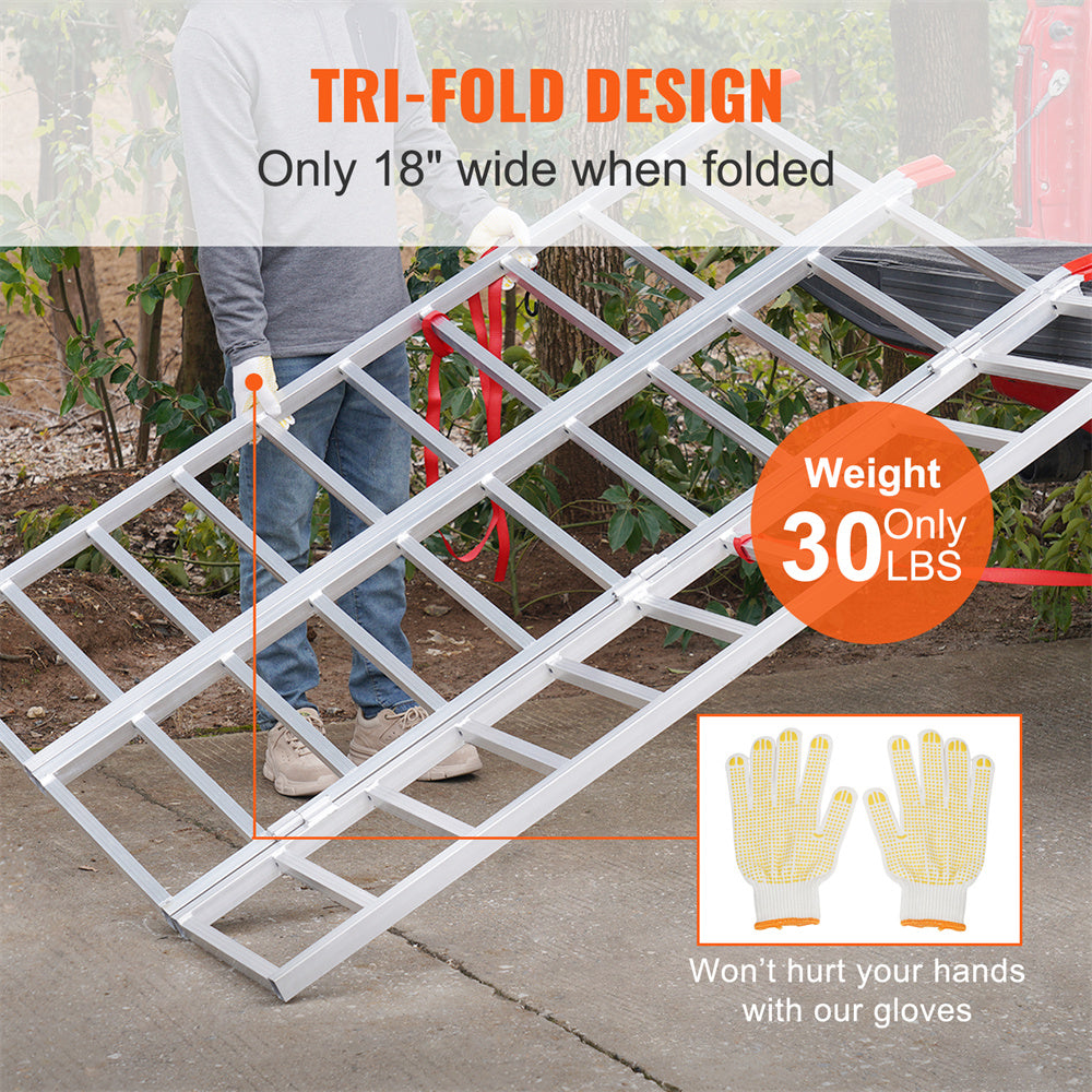 VEVOR 77" Tri-Fold Aluminum Loading Ramp - 1500 lbs Capacity for ATVs, UTVs & Lawn Tractors