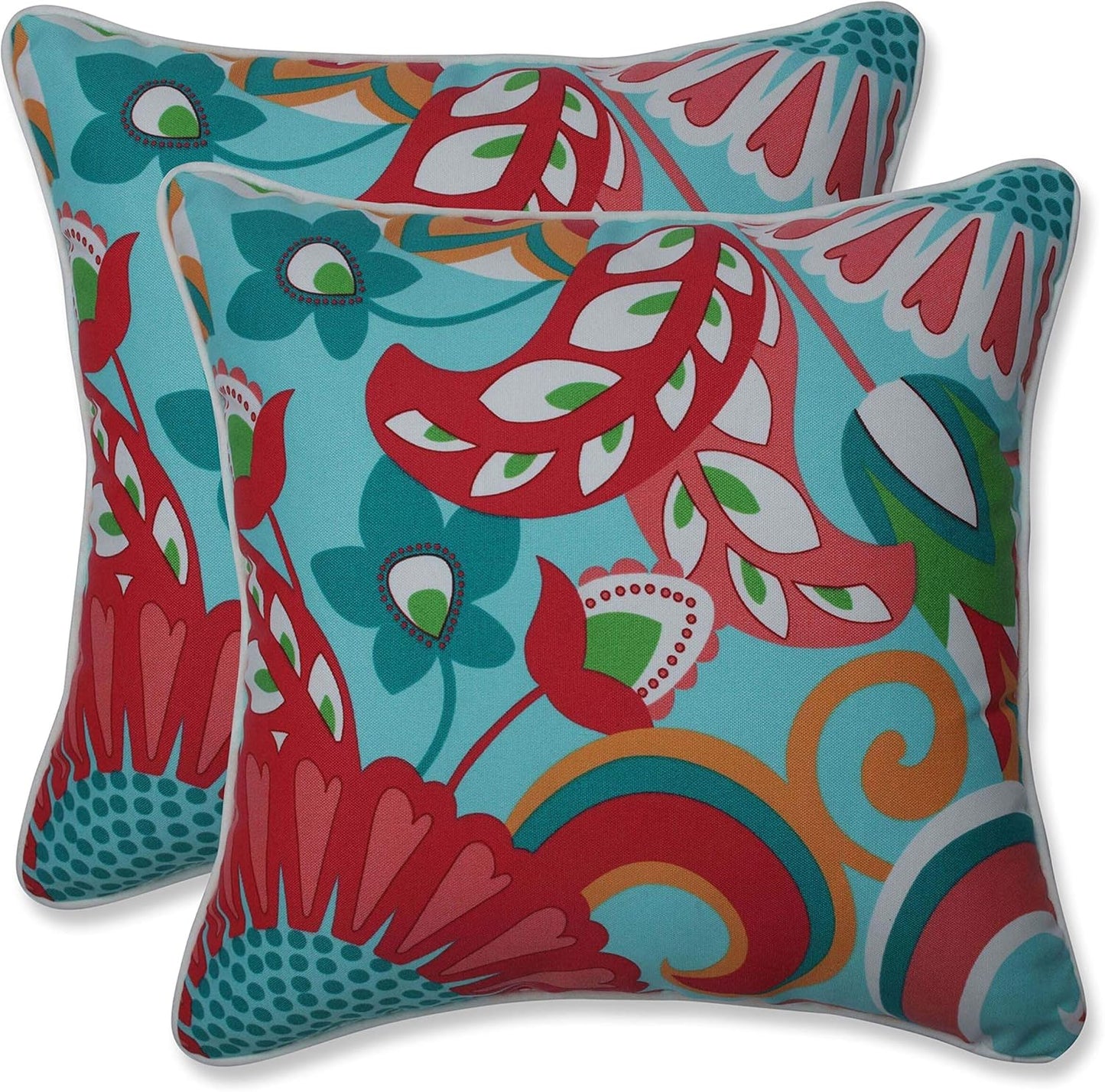 Floral Indoor/Outdoor Accent Throw Pillow Plush Fill, Weather, and Fade Resistant, Lumbar - 11.5" X 18.5", Blue/Brown Pom Pom Play 2 Count