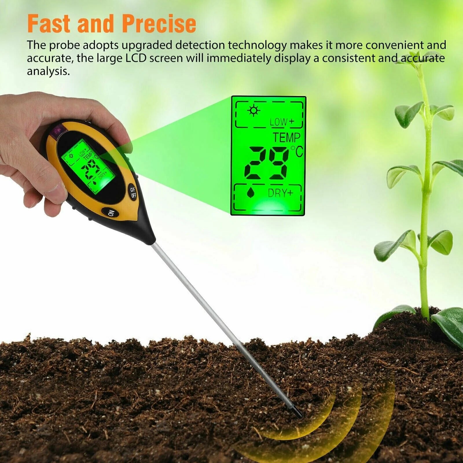 4 in 1 LCD Digital Soil Tester PH Water Moisture Temperature Sunlight Plant Test