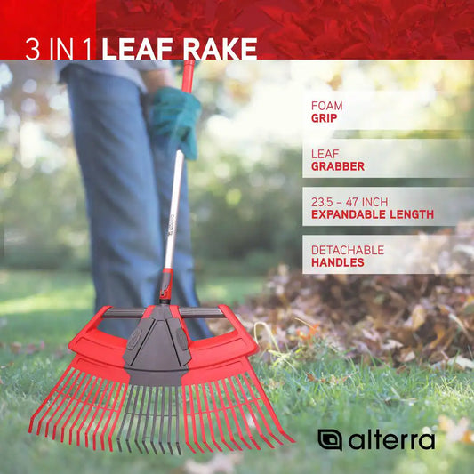 30 In. W 3-In-1 Aluminum Handle Leaf Rake