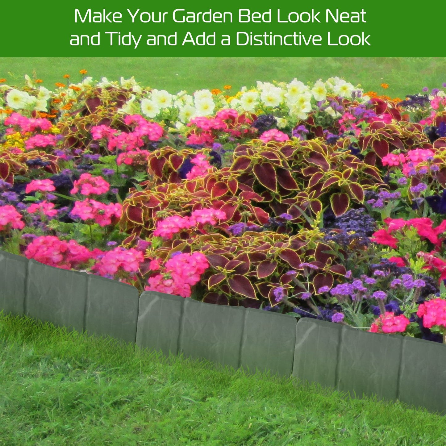 20-Piece Cobblestone Plastic Lawn Edging Border – 16 ft Garden Bed Divider