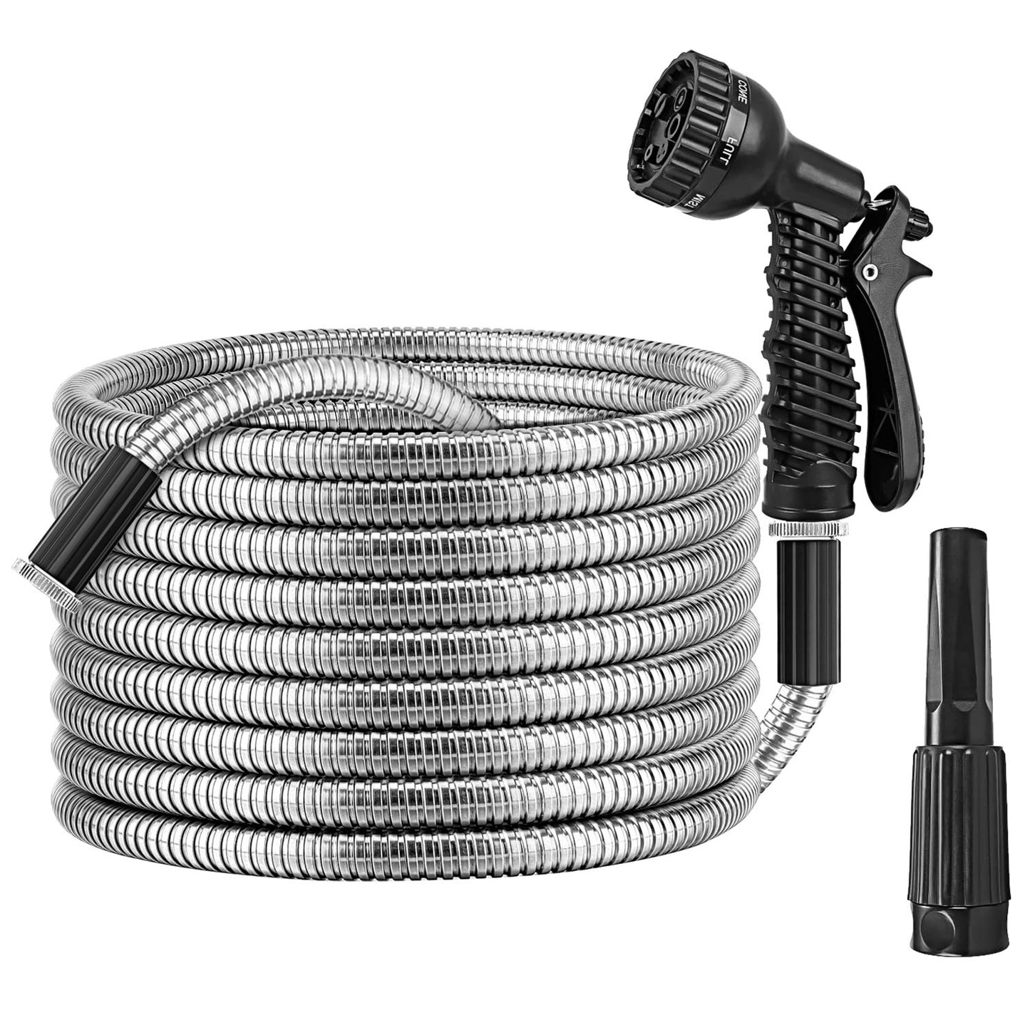 Heavy Duty Stainless Steel Garden Hose with Dual Spray Nozzles