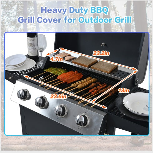 4-Burner Propane Gas Grill - 34,000 BTU Stainless Steel BBQ with Side Shelves