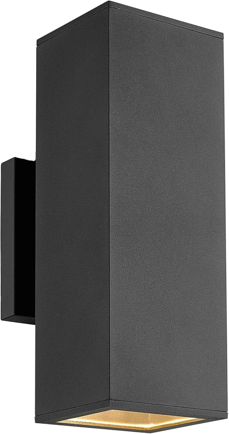 Porch Lights Outdoor Modern - IP64 Waterproof Aluminum and Tempered Glass Cover, 13" Rectangular Up/Down Wall Sconce for Porch, Garage & Patio, Exterior Lighting, Black, 2 Pack