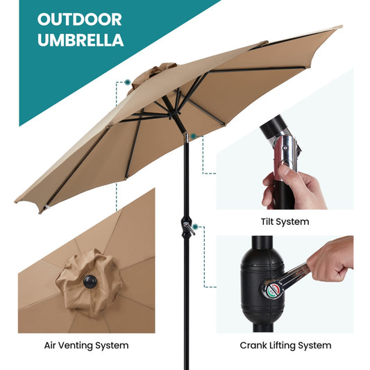 9 ft Outdoor Patio Umbrella with Push Button Tilt & Crank – 8 Rib