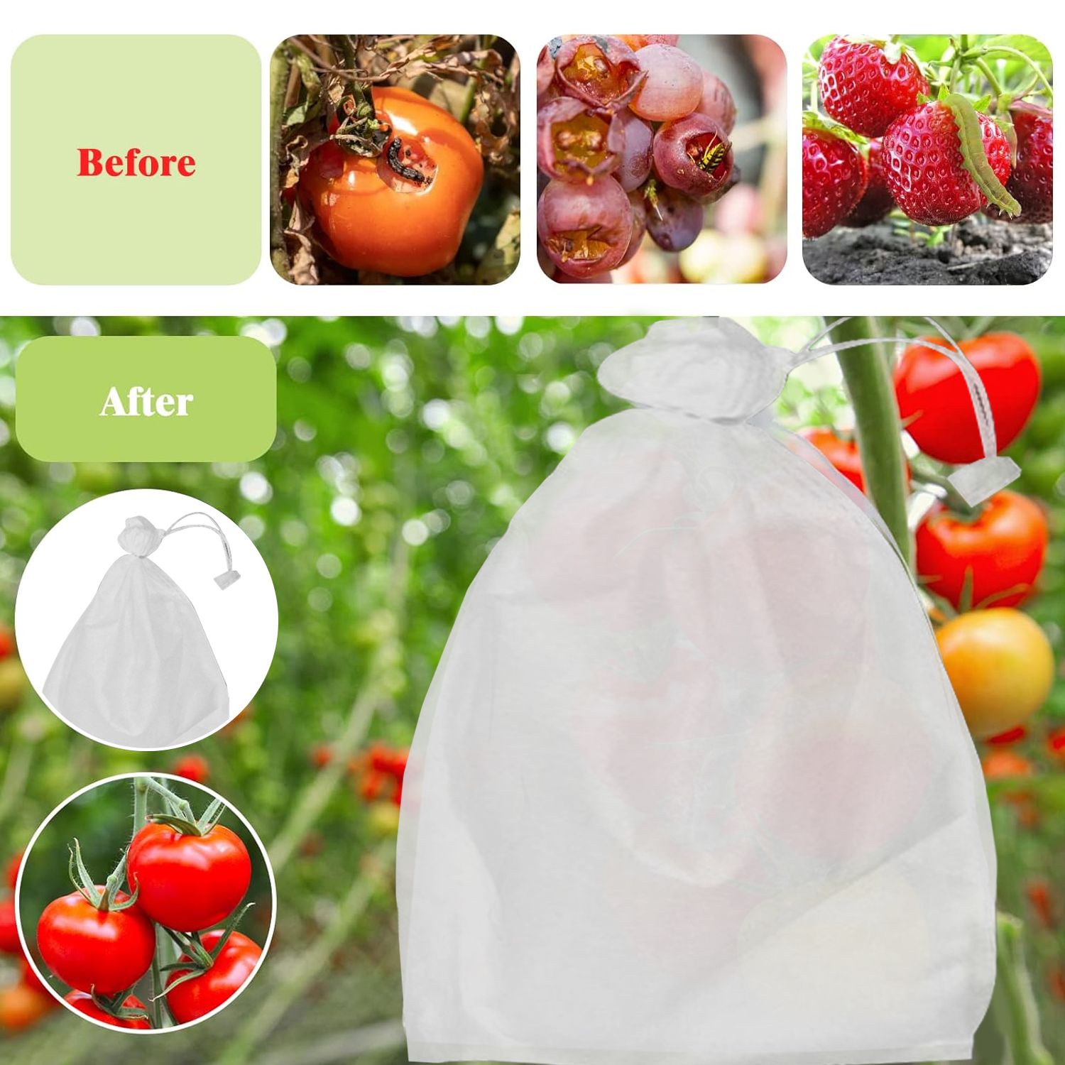 Fruit Protection Bags with Drawstring, Reusable Non-Woven Garden Netting Bags - Rooted Supplies